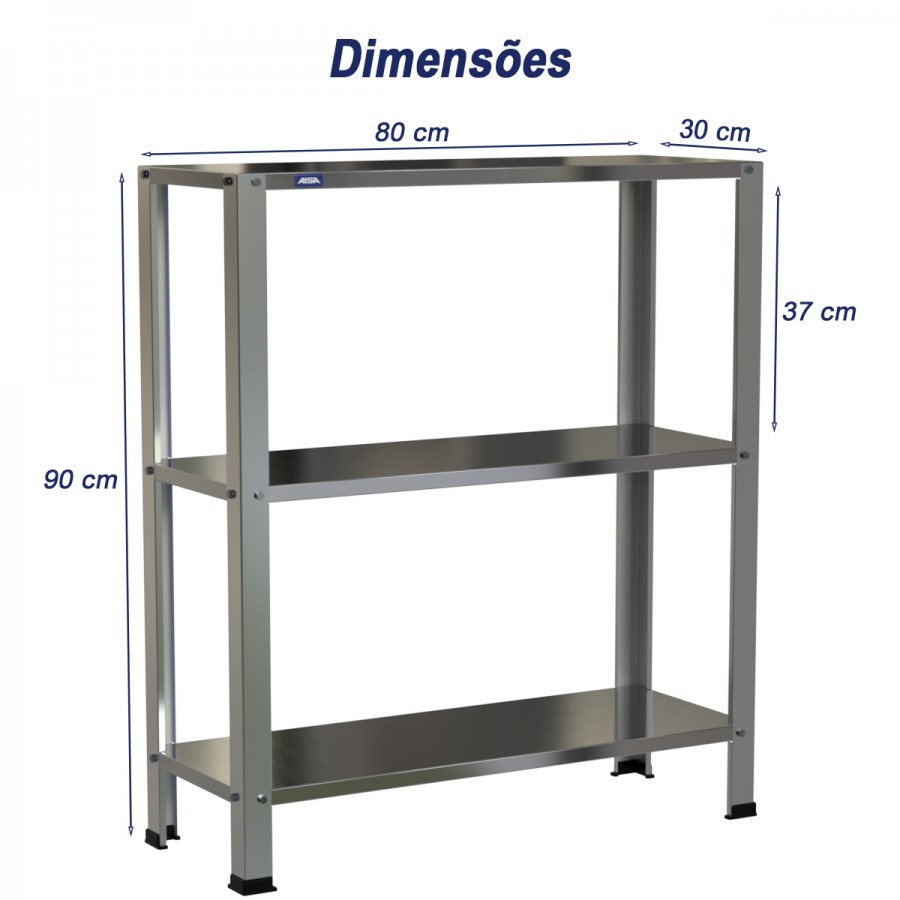 Estante Armário Prateleira Inox 3 Bandejas 300 X 800 Aisa